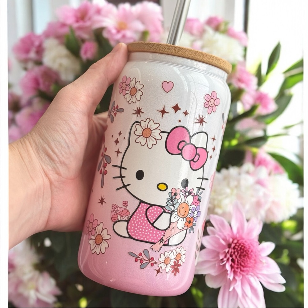 Hello Kitty 20 Oz Ombré Libby Glass Can Cup/ Hello Kitty Tumbler/ Pink HK Cup